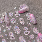 Shining Shell lāzera rozā pūķa uguņošana nagu uzlīmes 3D nagu mākslas dizaina apdares uzlīmes DIY manikīrs jaunākais dizains