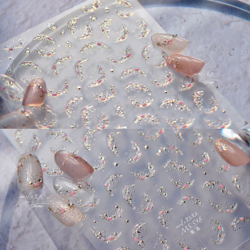 Zelta sudraba franču ledus kristāli augstas kvalitātes želejas sērijas nagu mākslas uzlīmes dizaina dekorācijas uzlīmes DIY mākslas manikīrs MS-598
