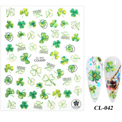 Nagu uzlīmes, slīdņi, zaļi šampanieti, ziedi, āboliņš, ginkgo lapas, nagu mākslas uzlīmes, 3D hologrāfiskas nagu folijas manikīrs TRCL037-052