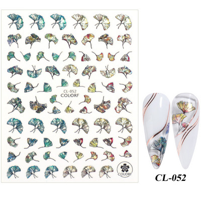 Nagu uzlīmes, slīdņi, zaļi šampanieti, ziedi, āboliņš, ginkgo lapas, nagu mākslas uzlīmes, 3D hologrāfiskas nagu folijas manikīrs TRCL037-052