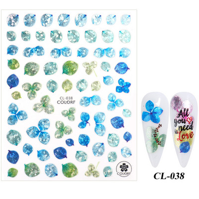 Nagu uzlīmes, slīdņi, zaļi šampanieti, ziedi, āboliņš, ginkgo lapas, nagu mākslas uzlīmes, 3D hologrāfiskas nagu folijas manikīrs TRCL037-052