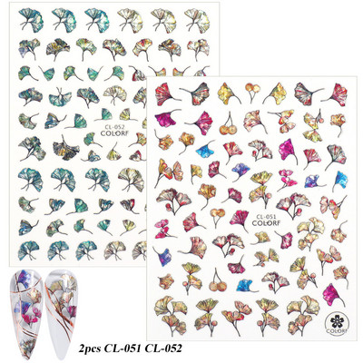 Nagu uzlīmes, slīdņi, zaļi šampanieti, ziedi, āboliņš, ginkgo lapas, nagu mākslas uzlīmes, 3D hologrāfiskas nagu folijas manikīrs TRCL037-052