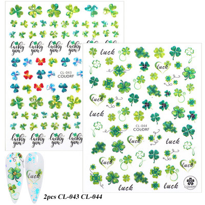 Nagu uzlīmes, slīdņi, zaļi šampanieti, ziedi, āboliņš, ginkgo lapas, nagu mākslas uzlīmes, 3D hologrāfiskas nagu folijas manikīrs TRCL037-052