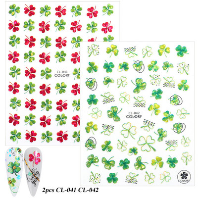 Nagu uzlīmes, slīdņi, zaļi šampanieti, ziedi, āboliņš, ginkgo lapas, nagu mākslas uzlīmes, 3D hologrāfiskas nagu folijas manikīrs TRCL037-052