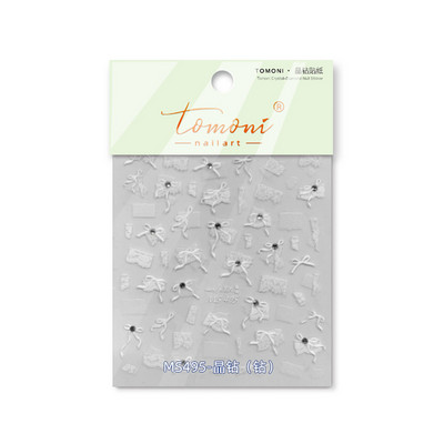 Balts mežģīņu loks ar pērļu kristāla naglu uzlīmes Augstas kvalitātes reljefs audums līmes mākslas uzlīmes manikīra aksesuāri