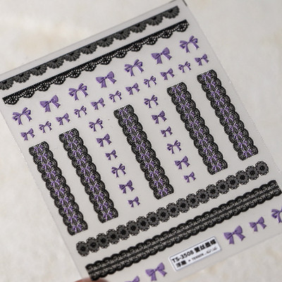 Balts mežģīņu loks ar pērļu kristāla naglu uzlīmes Augstas kvalitātes reljefs audums līmes mākslas uzlīmes manikīra aksesuāri