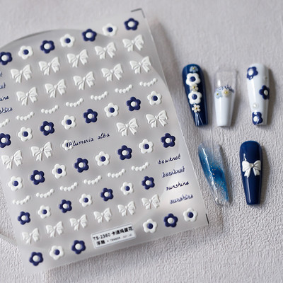 Balts mežģīņu loks ar pērļu kristāla naglu uzlīmes Augstas kvalitātes reljefs audums līmes mākslas uzlīmes manikīra aksesuāri