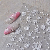 Cēls, balts, melns zieds, seksīga mežģīņu rožu pērle, kalnu strēles līnija, 5D reljefs, pašlīmējošs nagu mākslas noformējums, uzlīmes manikīra uzlīme