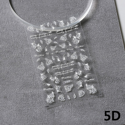 Cēls, balts, melns zieds, seksīga mežģīņu rožu pērle, kalnu strēles līnija, 5D reljefs, pašlīmējošs nagu mākslas noformējums, uzlīmes manikīra uzlīme