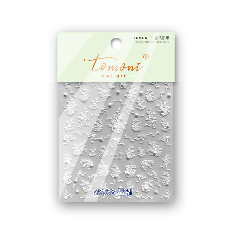 Cēls, balts, melns zieds, seksīga mežģīņu rožu pērle, kalnu strēles līnija, 5D reljefs, pašlīmējošs nagu mākslas noformējums, uzlīmes manikīra uzlīme