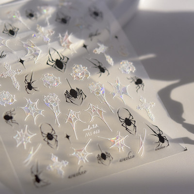 1 lapa, melnbalts, dzirkstošs apvalks, gaišs zirnekļa tīkls, roze, nagu uzlīmes, nagu uzlīmes, dizains, DIY, modes nagu mākslas rotājumu uzlīmes