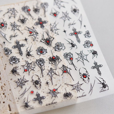 1 lapa, melnbalts, dzirkstošs apvalks, gaišs zirnekļa tīkls, roze, nagu uzlīmes, nagu uzlīmes, dizains, DIY, modes nagu mākslas rotājumu uzlīmes