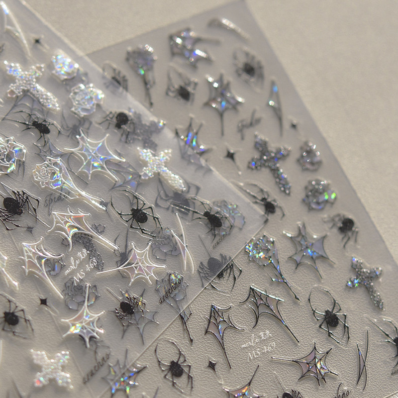 1 lapa, melnbalts, dzirkstošs apvalks, gaišs zirnekļa tīkls, roze, nagu uzlīmes, nagu uzlīmes, dizains, DIY, modes nagu mākslas rotājumu uzlīmes