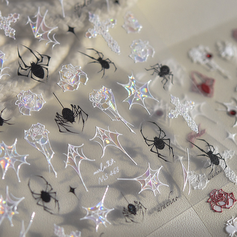 1 lapa, melnbalts, dzirkstošs apvalks, gaišs zirnekļa tīkls, roze, nagu uzlīmes, nagu uzlīmes, dizains, DIY, modes nagu mākslas rotājumu uzlīmes