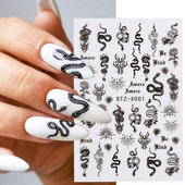 3D melnas čūskas nagu uzlīmes 2023. gada modes tauriņu pūķa dizaina tetovējuma slīdnis ziemas nagu ietīšanas dekorēšanas aksesuāri PPSTZ-X