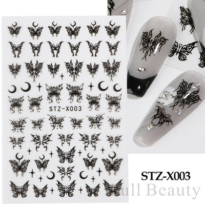 3D melnas čūskas nagu uzlīmes 2023. gada modes tauriņu pūķa dizaina tetovējuma slīdnis ziemas nagu ietīšanas dekorēšanas aksesuāri PPSTZ-X