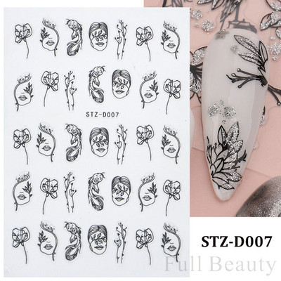 3D melnas čūskas nagu uzlīmes 2023. gada modes tauriņu pūķa dizaina tetovējuma slīdnis ziemas nagu ietīšanas dekorēšanas aksesuāri PPSTZ-X