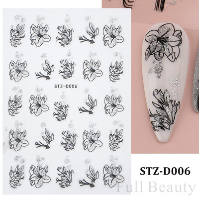 3D melnas čūskas nagu uzlīmes 2023. gada modes tauriņu pūķa dizaina tetovējuma slīdnis ziemas nagu ietīšanas dekorēšanas aksesuāri PPSTZ-X