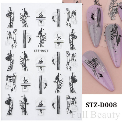 3D melnas čūskas nagu uzlīmes 2023. gada modes tauriņu pūķa dizaina tetovējuma slīdnis ziemas nagu ietīšanas dekorēšanas aksesuāri PPSTZ-X