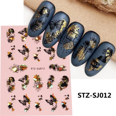 3D melnas čūskas nagu uzlīmes 2023. gada modes tauriņu pūķa dizaina tetovējuma slīdnis ziemas nagu ietīšanas dekorēšanas aksesuāri PPSTZ-X