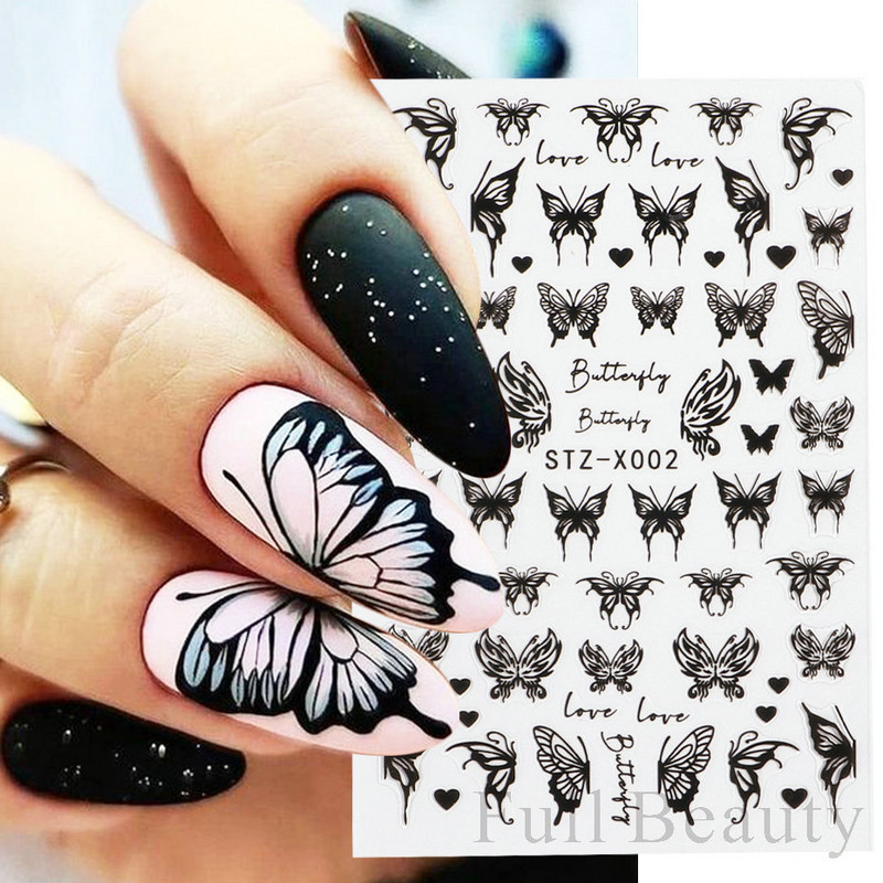 3D melnas čūskas nagu uzlīmes 2023. gada modes tauriņu pūķa dizaina tetovējuma slīdnis ziemas nagu ietīšanas dekorēšanas aksesuāri PPSTZ-X