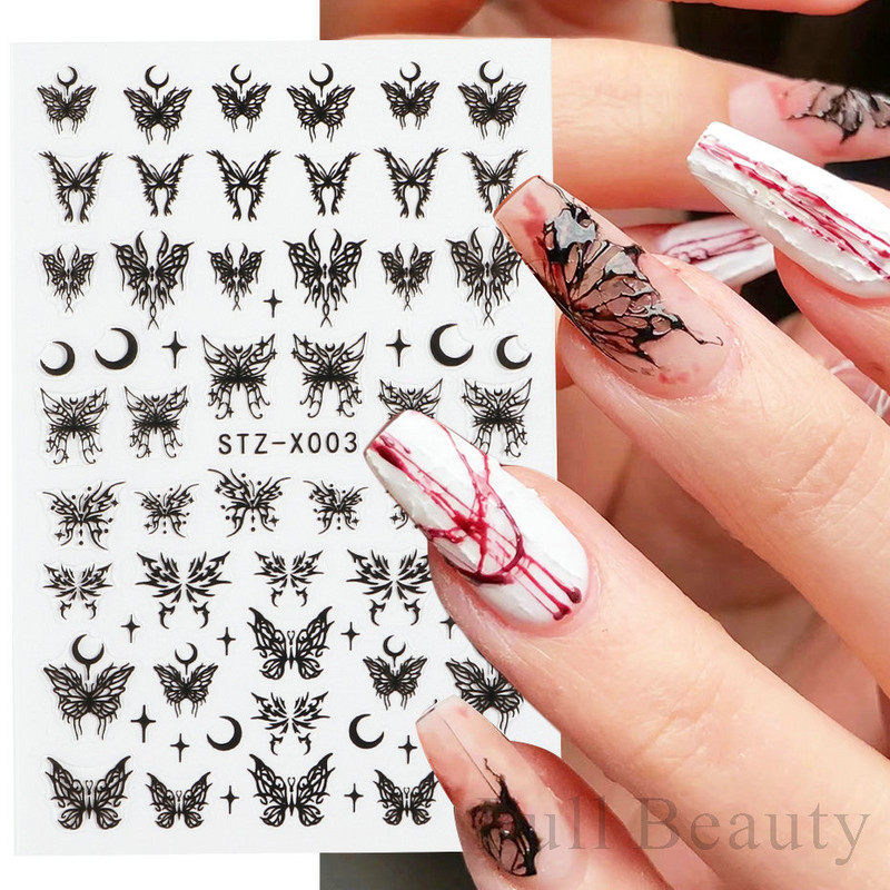 3D melnas čūskas nagu uzlīmes 2023. gada modes tauriņu pūķa dizaina tetovējuma slīdnis ziemas nagu ietīšanas dekorēšanas aksesuāri PPSTZ-X