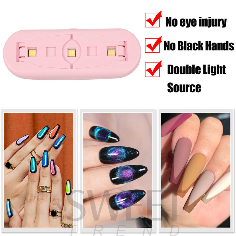 6 W nagu žāvēšanas lampa Mini portatīvā mājas UV LED lampa ar USB kabeli Gēla nagu lakas lakas cietēšanas žāvētājs manikīra mašīna BECA042