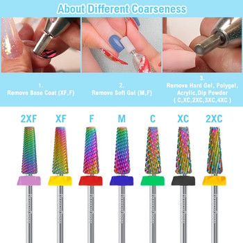 Дълги напречни срезове 5 в 1 Волфрамови свредла за нокти Карбидни две посоки Ляво дясно Въртене Фреза Инструменти за полиране на маникюр 3/32\