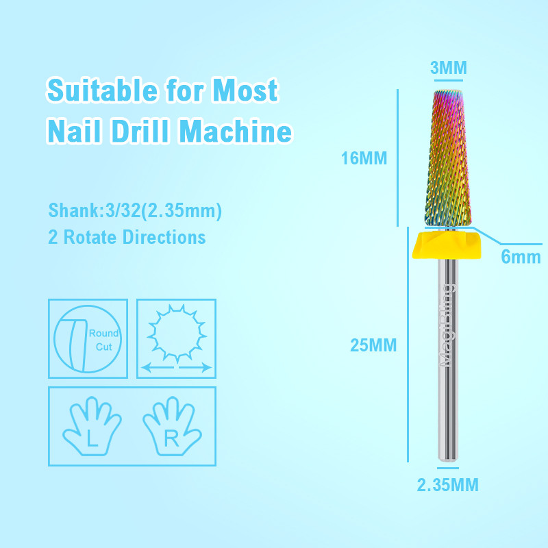 Hosszú keresztvágás 5 in 1 volfrám szög fúrószár keményfém kétirányú bal jobb forgású vágó manikűr polírozó szerszámok 3/32" 16 mm