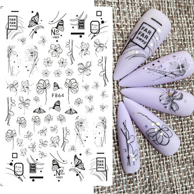 3D naljepnice za nokte Rep sirene Leptir Ljepljive naljepnice Antikviteti Dizajn bambusa Dekoracija Klizač Pribor za manikuru PPSTZ-CS260