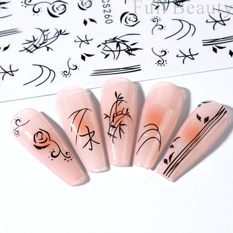 3D naljepnice za nokte Rep sirene Leptir Ljepljive naljepnice Antikviteti Dizajn bambusa Dekoracija Klizač Pribor za manikuru PPSTZ-CS260