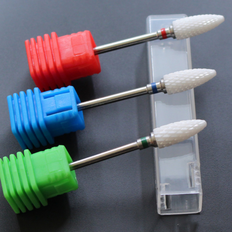 1 GAB profesionālie 3/32 collu keramikas sprauslas nagu urbji, balti uzgaļi manikīra nagu frēzēšanai Elektrisko urbjmašīnu piederumu instrumenti