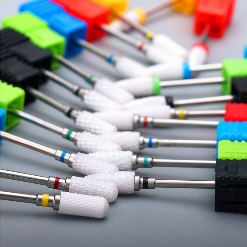 1 GAB profesionālie 3/32 collu keramikas sprauslas nagu urbji, balti uzgaļi manikīra nagu frēzēšanai Elektrisko urbjmašīnu piederumu instrumenti