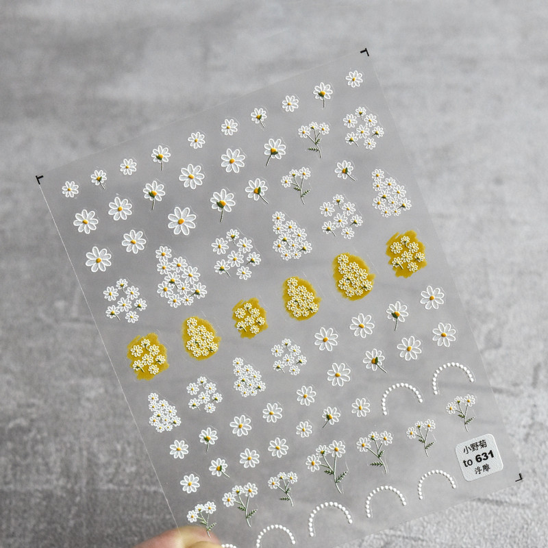 Japāņu stila mazā margrietiņa augstas kvalitātes 3D gravētas nagu uzlīmes nagu mākslas dekorācijas uzlīmes instrumenta dizains dāvana meitenei