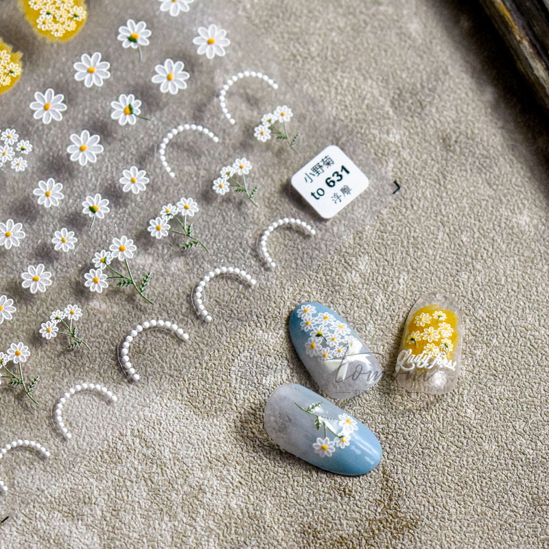 Japāņu stila mazā margrietiņa augstas kvalitātes 3D gravētas nagu uzlīmes nagu mākslas dekorācijas uzlīmes instrumenta dizains dāvana meitenei