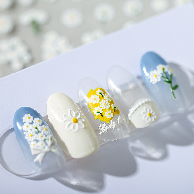 Japāņu stila mazā margrietiņa augstas kvalitātes 3D gravētas nagu uzlīmes nagu mākslas dekorācijas uzlīmes instrumenta dizains dāvana meitenei