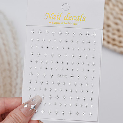 1db fémes ezüst fényes csillag Szív köröm matrica bronzosító szabálytalan pentagram matricák Starlight barkácsolás manikűr csúszkák pakolások
