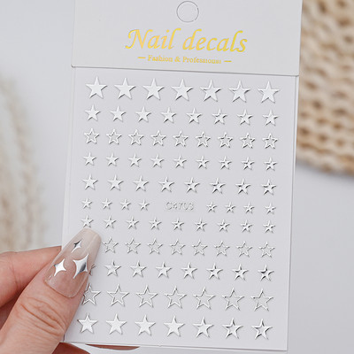 1db fémes ezüst fényes csillag Szív köröm matrica bronzosító szabálytalan pentagram matricák Starlight barkácsolás manikűr csúszkák pakolások