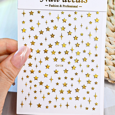 1db fémes ezüst fényes csillag Szív köröm matrica bronzosító szabálytalan pentagram matricák Starlight barkácsolás manikűr csúszkák pakolások