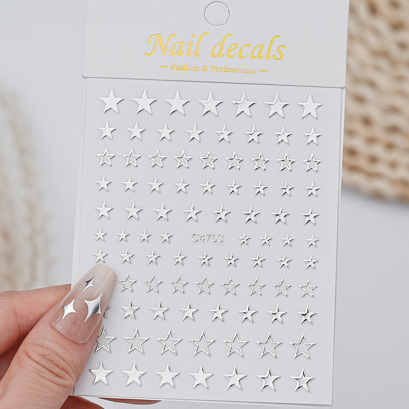 1db fémes ezüst fényes csillag Szív köröm matrica bronzosító szabálytalan pentagram matricák Starlight barkácsolás manikűr csúszkák pakolások