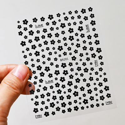 Pentapetal lillega küünekleebis Must valge karikakra lilleline küünte liugur õõnes KAHE suuruses küünekleebised HN56#