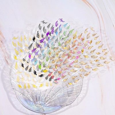 8 loksnes 5D eņģeļu spārnu nagu mākslas uzlīmes Pašlīmējošās nagu uzlīmes Spārnu nagu uzlīmes spārnu nagu uzlīmes, sudraba nagu mākslas uzlīme