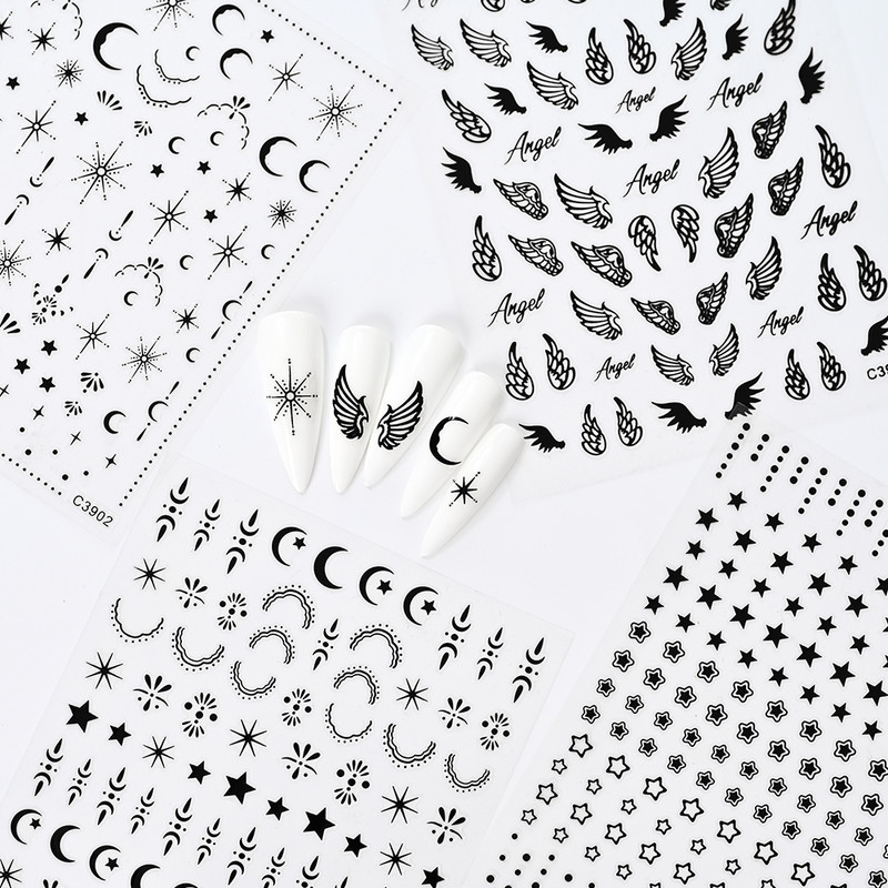 8 loksnes 5D eņģeļu spārnu nagu mākslas uzlīmes Pašlīmējošās nagu uzlīmes Spārnu nagu uzlīmes spārnu nagu uzlīmes, sudraba nagu mākslas uzlīme