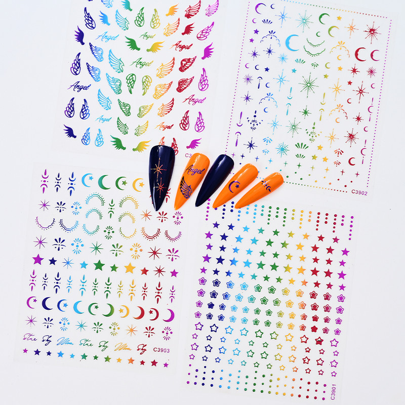 8 loksnes 5D eņģeļu spārnu nagu mākslas uzlīmes Pašlīmējošās nagu uzlīmes Spārnu nagu uzlīmes spārnu nagu uzlīmes, sudraba nagu mākslas uzlīme