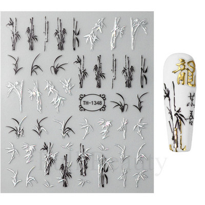 Mahjong Naljepnice za nokte Naljepnice 3D Chrome Zlatni Zmaj Kineski lik Nova godina Sreća Gel za nokte Slider Dekoracije Manikura