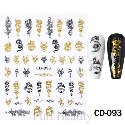 Mahjong Naljepnice za nokte Naljepnice 3D Chrome Zlatni Zmaj Kineski lik Nova godina Sreća Gel za nokte Slider Dekoracije Manikura