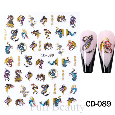 Mahjong Naljepnice za nokte Naljepnice 3D Chrome Zlatni Zmaj Kineski lik Nova godina Sreća Gel za nokte Slider Dekoracije Manikura