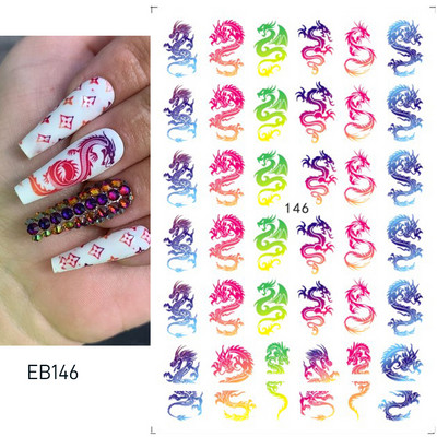 Mahjong Naljepnice za nokte Naljepnice 3D Chrome Zlatni Zmaj Kineski lik Nova godina Sreća Gel za nokte Slider Dekoracije Manikura