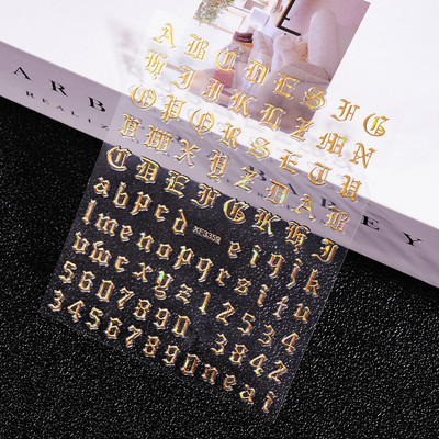 1 kom 3D naljepnice za nokte s brojevima Naljepnice u stilu slova stare engleske abecede Oblozi Samoljepljivi klizači za nokte Dekoracija Manikura