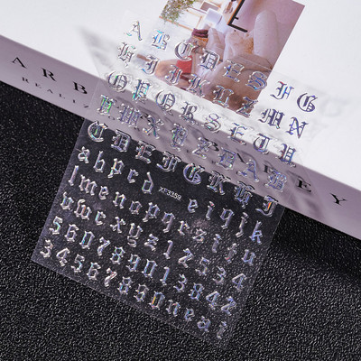 1 kom 3D naljepnice za nokte s brojevima Naljepnice u stilu slova stare engleske abecede Oblozi Samoljepljivi klizači za nokte Dekoracija Manikura